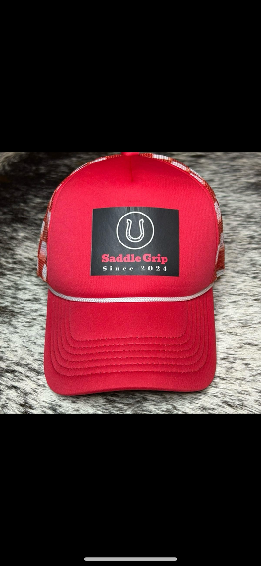 Red and white checkered Saddle Grip Hat